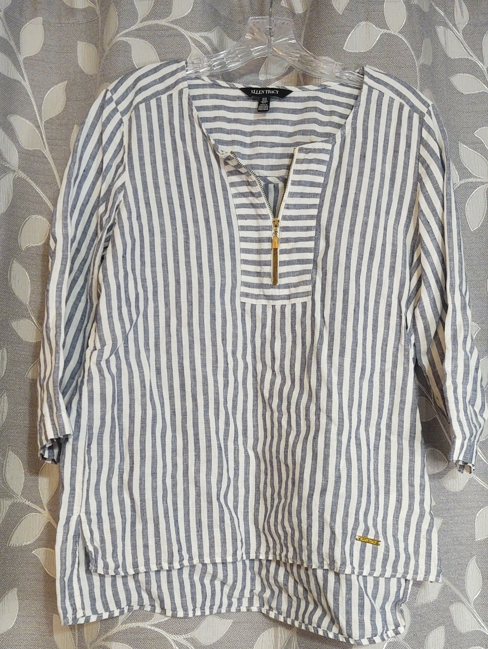 Ellen Tracy Blue & White Striped Linen Tunic size M